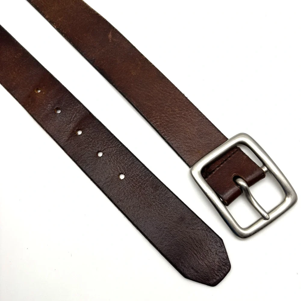 Vintage 90s GAP Brown Genuine Cow Leather Brass Buckle Belt 40 Made in USA